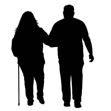 Beyaz arka planda yaşlı çift silueti, vektör illüstrasyonu