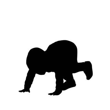 Beyaz arka planda sürünen çocuk silueti, vektör illüstrasyonu