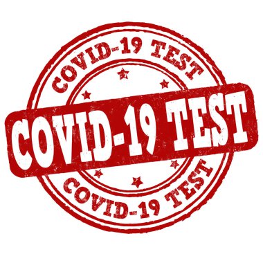 Beyaz arkaplanda Covid-19 test işareti veya pul, vektör illüstrasyonu