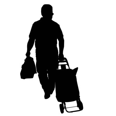 Bagajlı yaşlı adam silueti. 