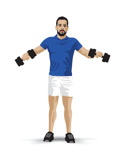 Hombre entrenando con pesas — Vector de stock