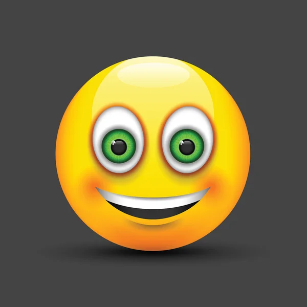 Imprimir emoji sorridente grandes olhos verdes realistas —  Vetores de Stock