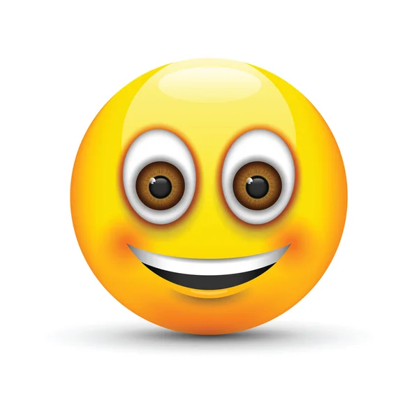 Emoji sorridente grandes olhos castanhos realistas — Vetor de Stock