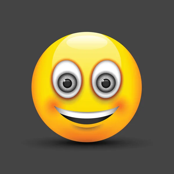 Emoji sorridente grandes olhos cinzentos realistas — Vetor de Stock