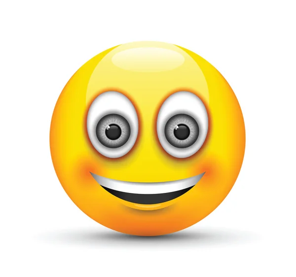 Smiling emoji big realistic grey eyes — Stock Vector