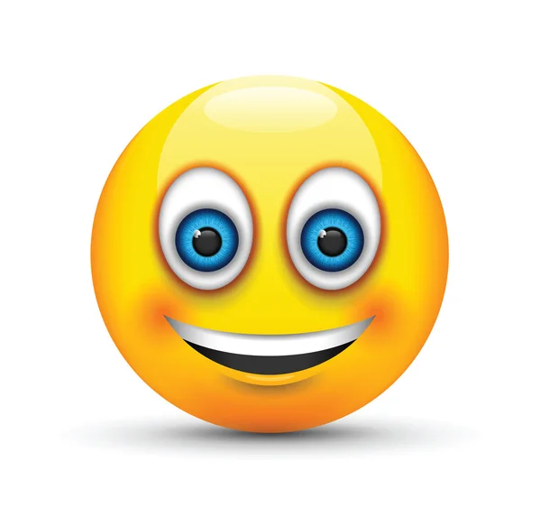 Smiling emoji big realistic blue eyes — Stock Vector