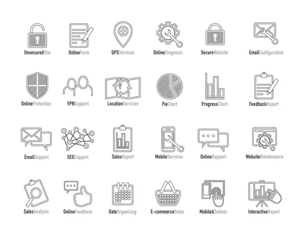 Icono web en línea e icono de negocio conjunto — Vector de stock