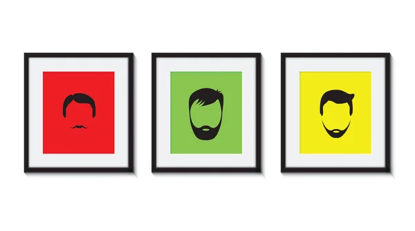 Colorido conjunto de hombres barbudos en marcos — Archivo Imágenes Vectoriales