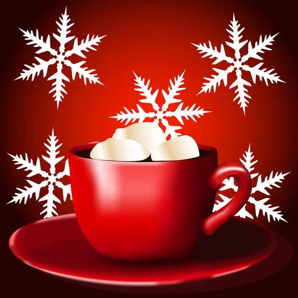 Rote Tasse. Kaffee mit Marshmallows. — Stockvektor