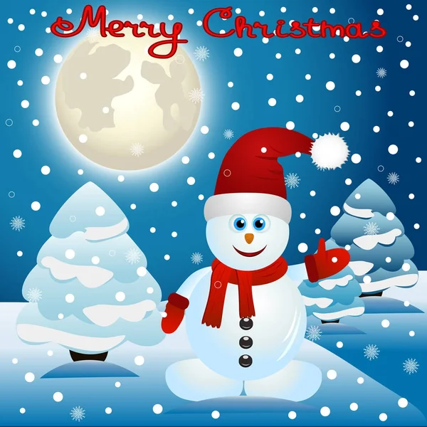 Christmas card with a snowman. — Stock Vector