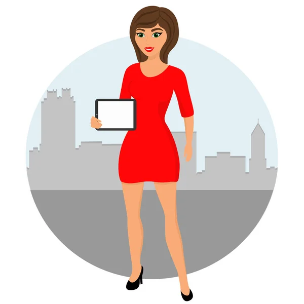 Chica ipad. Chica con tableta . — Vector de stock