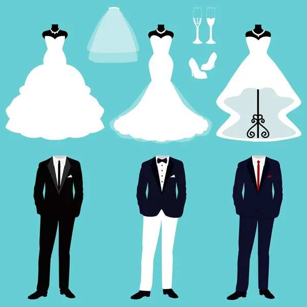 Robe de mariée et smoking . — Image vectorielle