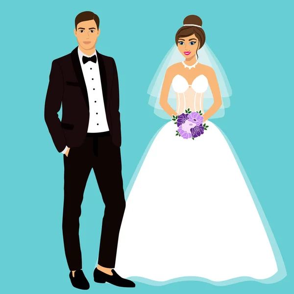 Novia y novio. Pareja. . — Vector de stock