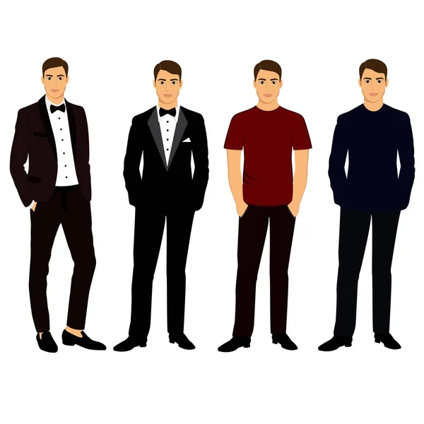 Collectie. Mannen kleding. Bruiloft mannen pak, smoking. — Stockvector