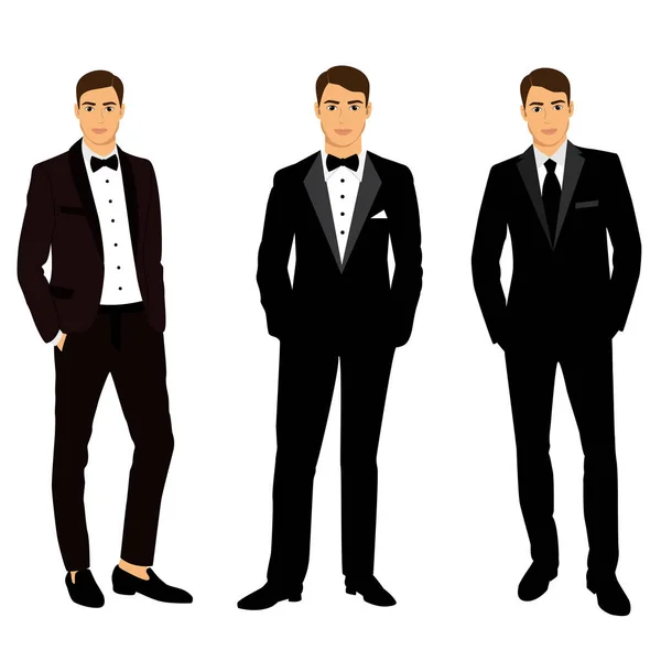 Collectie. Kleding. Bruiloft mannen pak, smoking. — Stockvector