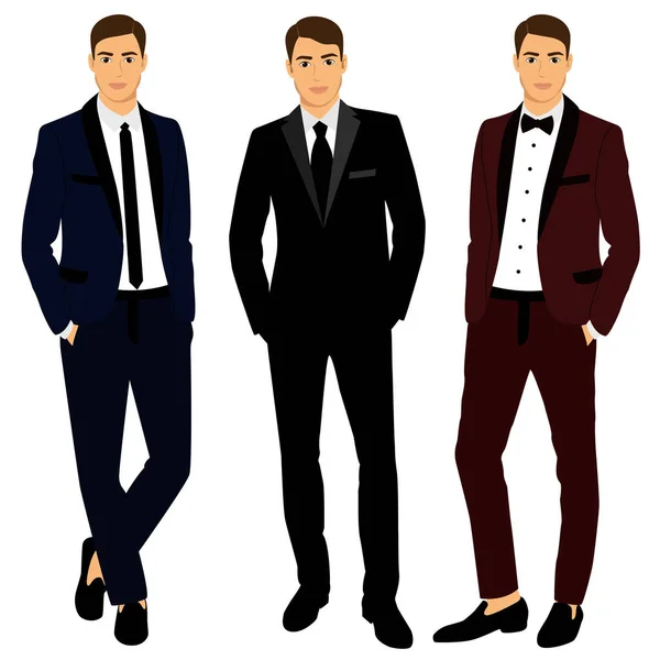 Collectie. Kleding. Bruiloft mannen pak, smoking. — Stockvector