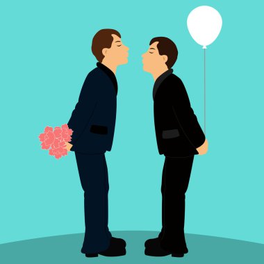 Çizgi film gay çift düğün elbiseli.