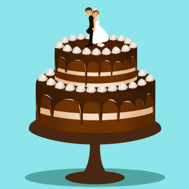 Gelin ve damat heykelcik ile düğün pastası.