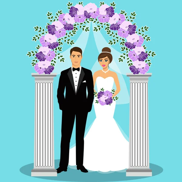 Arc de mariage avec mariée et marié . — Image vectorielle