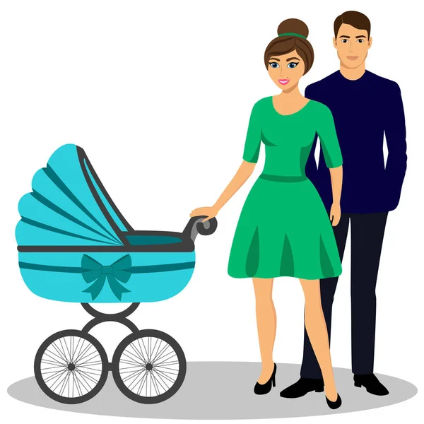 Aile ile bir bebek arabası.