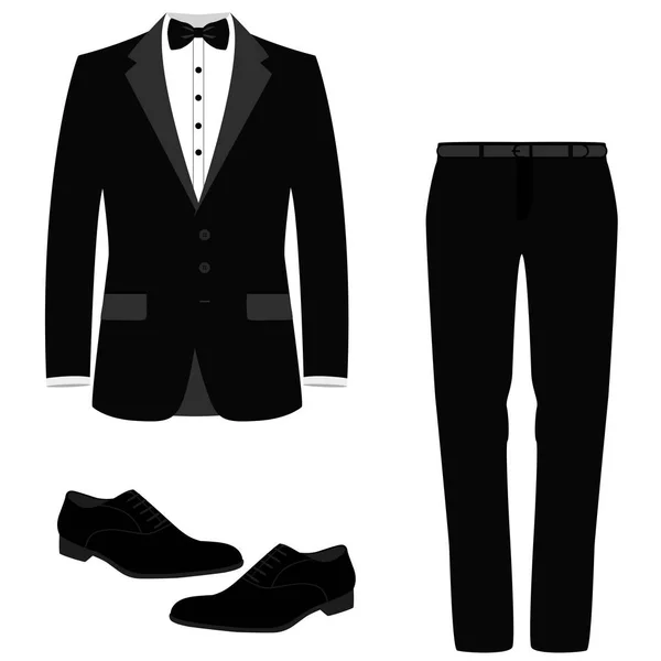 Wedding mens suit with shoes. — Stock Vector