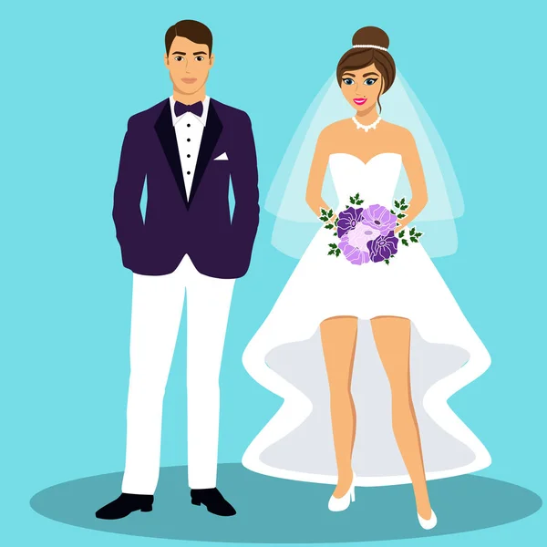 Bruiloft kaart met de pasgetrouwden. — Stockvector