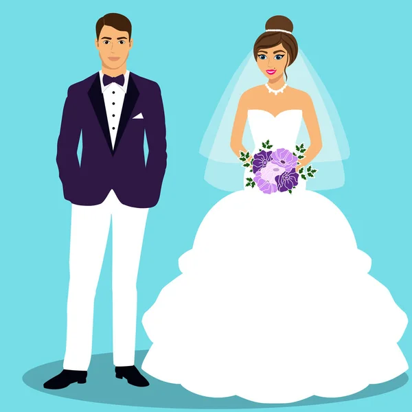 Carte de mariage avec les jeunes mariés . — Image vectorielle