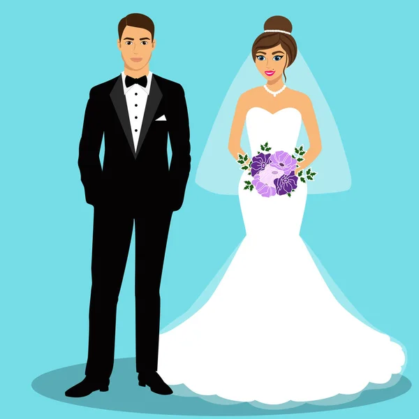 Κάρτα γάμου με τα newlyweds. — Διανυσματικό Αρχείο