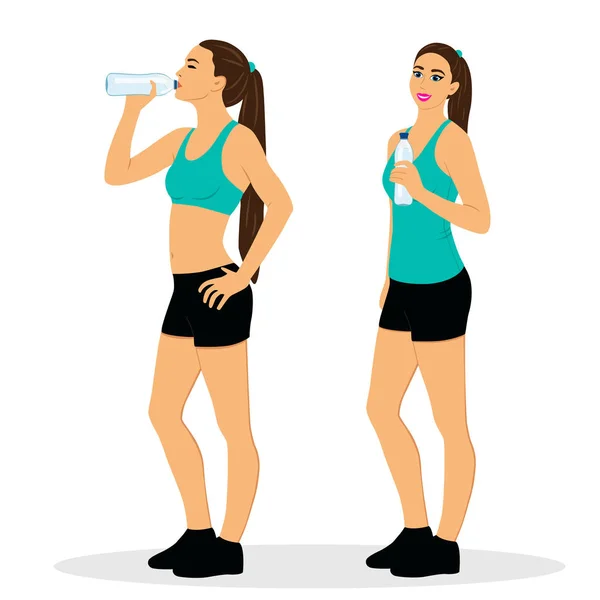 Un estilo de vida saludable. Chica con agua . — Vector de stock