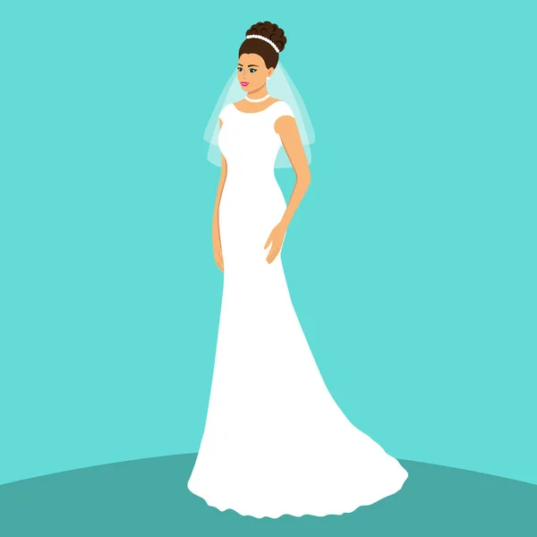 Novia. Tarjeta de boda con la novia sobre un fondo azul . — Vector de stock