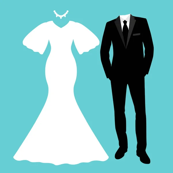 Cartão de casamento com as roupas da noiva e do noivo . — Vetor de Stock