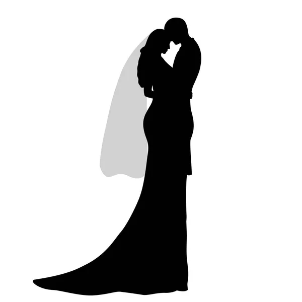 Η σιλουέτα της νύφης και του γαμπρού. — Διανυσματικό Αρχείο