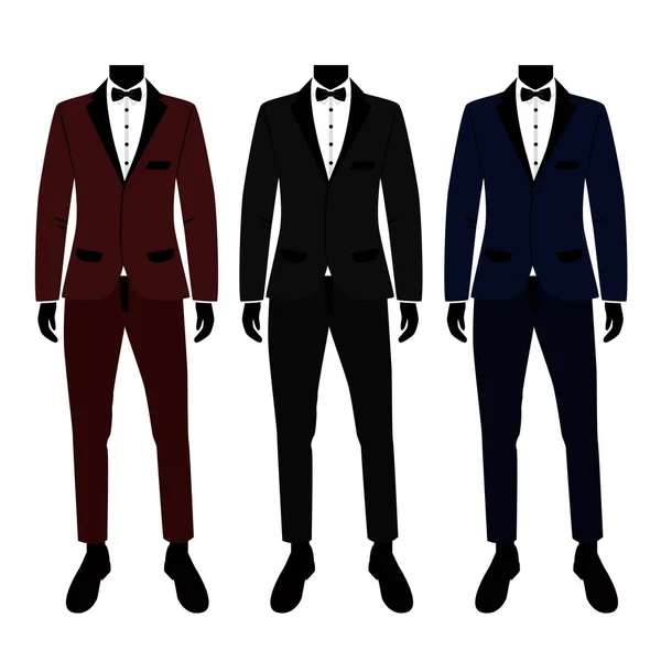 Bruiloft mannen pak en tuxedo. Collectie. — Stockvector