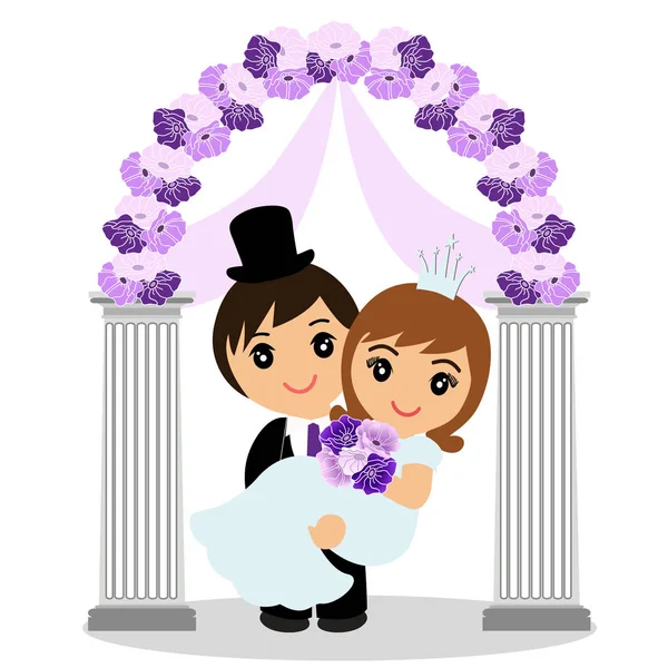 Arc de mariage avec mariée et marié . — Image vectorielle