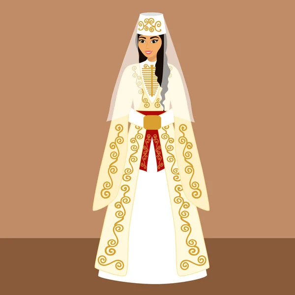 Traditionele Kaukasische bruid. — Stockvector