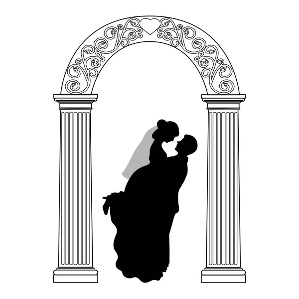 Arco de casamento com noiva e noivo . — Vetor de Stock