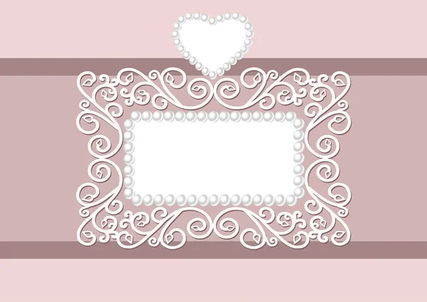 Wedding invitation with decorative a pearl frame and heart, with space for text. — Stock Vector