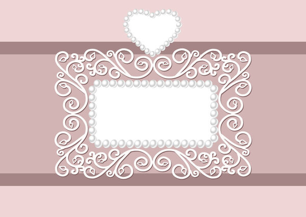 Wedding invitation with decorative a pearl frame and heart, with space for text.