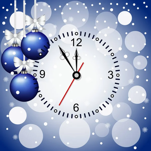 Weihnachtskarte mit Dekoration und Uhr — Stockvektor