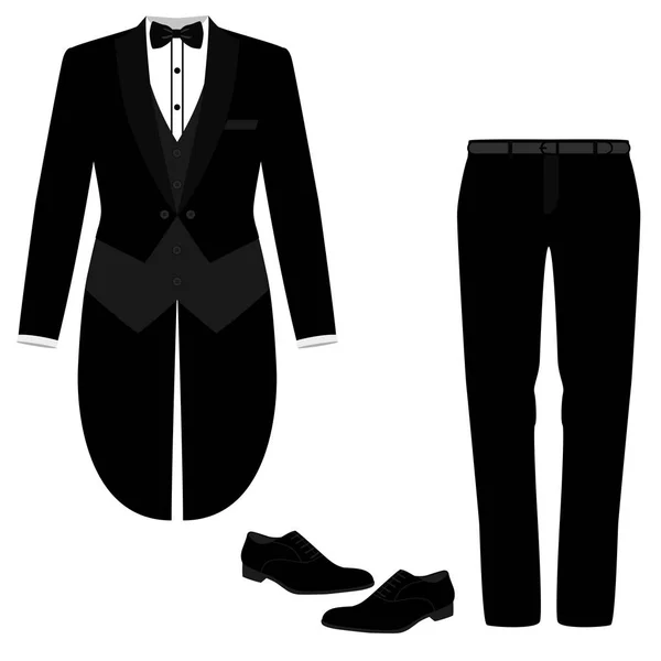 Traje de boda para hombre con zapatos, esmoquin . — Vector de stock