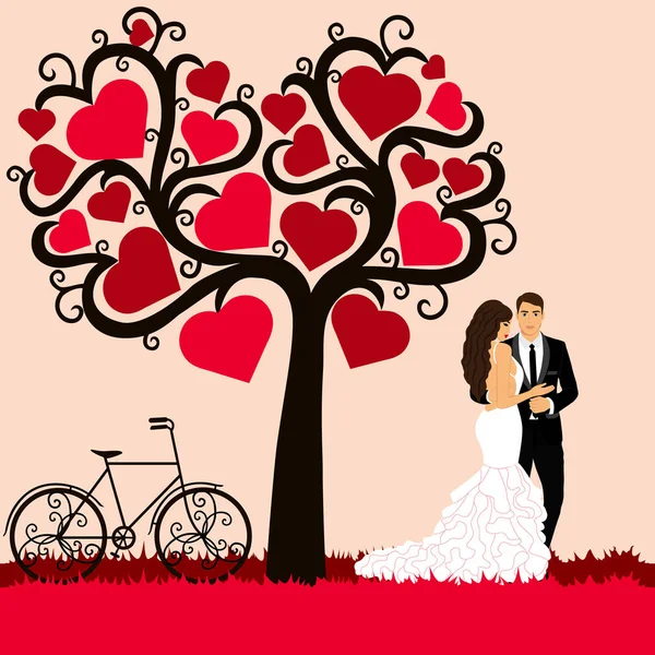 Mariée et marié. Carte de mariage avec les jeunes mariés — Image vectorielle
