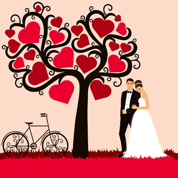 Bruid en bruidegom. Bruiloft kaart met de pasgetrouwden — Stockvector