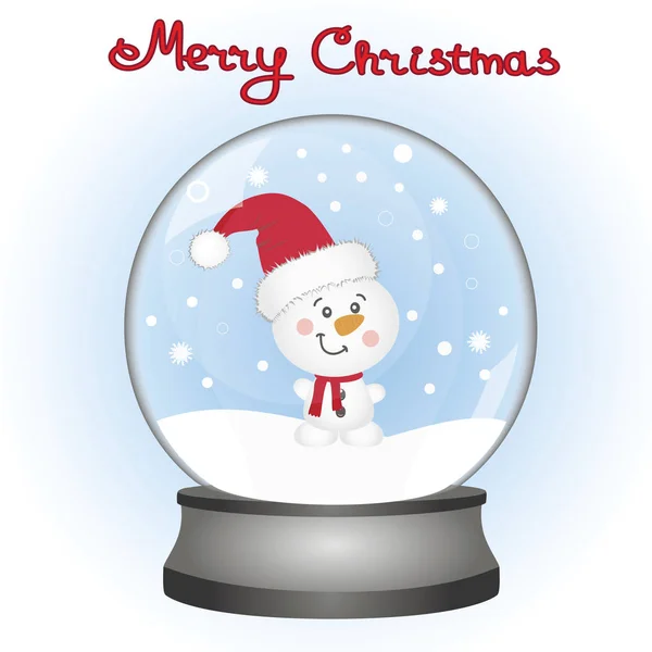 Snowman in a snow globe. Christmas card. — Stock Vector