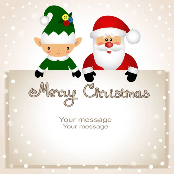 Cartolina divertente con Elfo di Natale e Santa . — Vettoriale Stock