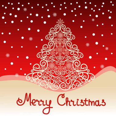 Kırmızı arkaplanda soyut noel ağacı