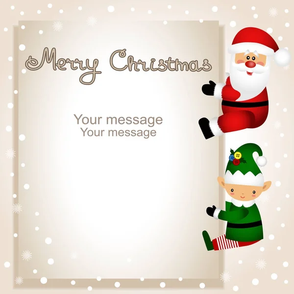 Funny postcard with Christmas Elf and Santa. — Stock Vector