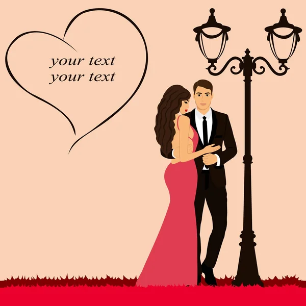 Valentine's Day. Couple near the street lamp. — Stock Vector