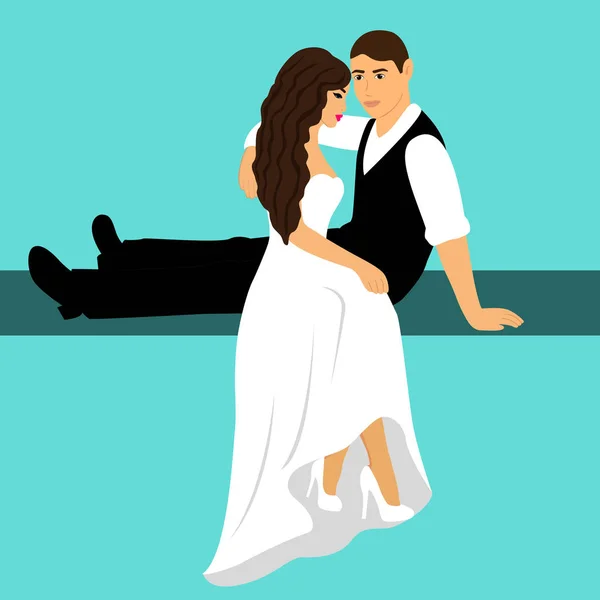 Sposa e sposo. Un paio. Biglietto nuziale con gli sposi novelli . — Vettoriale Stock