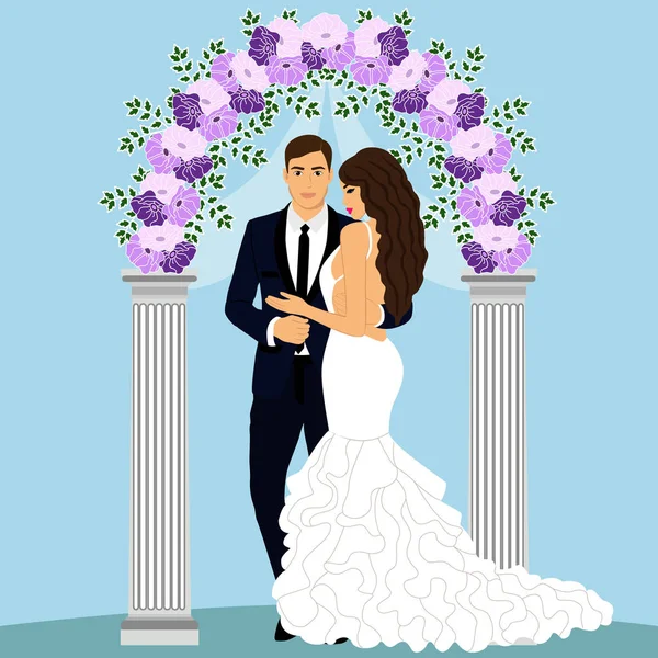 Svatební oblouk s nevěstou a ženichem. — Stockový vektor