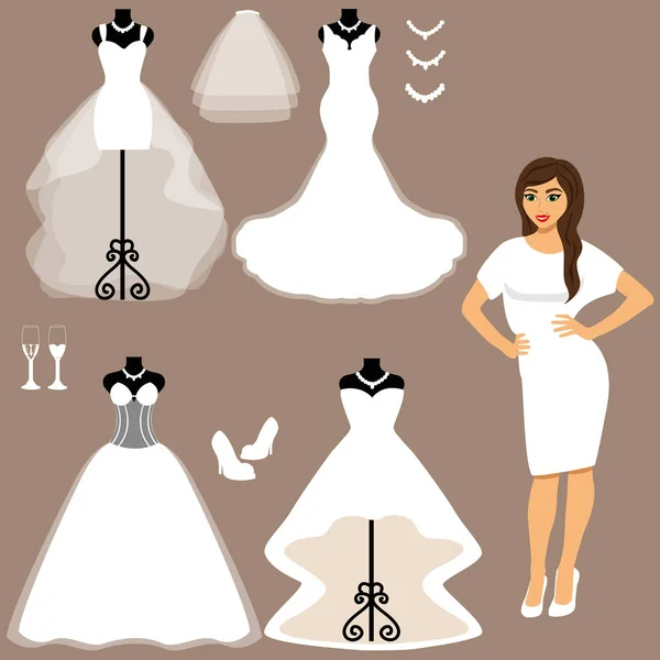 A set of wedding dresses. The choice. — Stock Vector